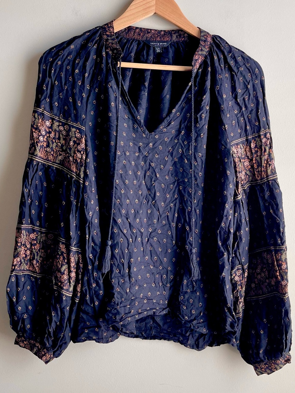 Lucky Brand Black Floral Peasant Top